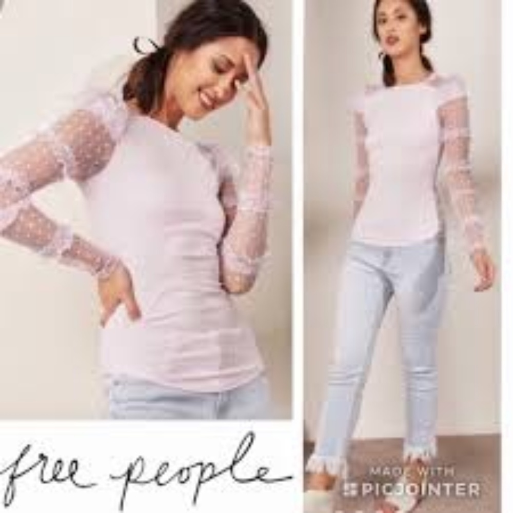 Free people kiss kiss lace detail t-shirt